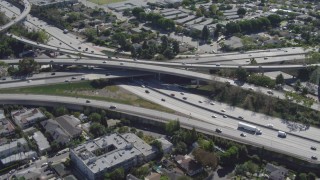 DCA06_067 - 4K stock footage aerial video of flying away from Interstate 405 and Interstate 10 interchange, Mar Vista, California
