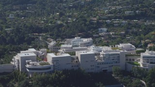 DCA06_069 - 4K aerial stock footage of flying by the J. Paul Getty Museum, Los Angeles, California