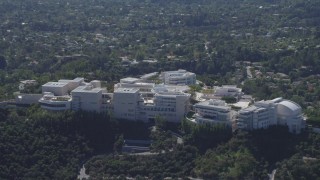 DCA06_070 - 4K aerial stock footage of flying by the J. Paul Getty Museum, Los Angeles, California