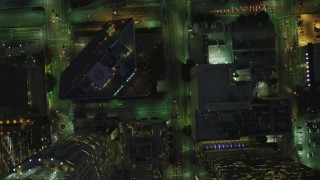 DCA07_041 - 4K aerial stock footage of bird's eye view flying over South Grand Avenue, Downtown Los Angeles, California, night