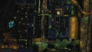 DCA07_046 - 4K aerial stock footage of bird's eye view following South Figueroa from West 2nd to West 3rd, Downtown, Los Angeles, California, night