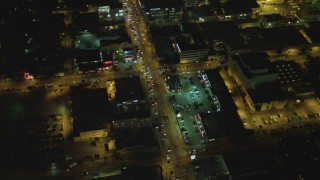 DCA07_085 - 4K aerial stock footage of Sunset Boulevard from North Gower to Gordon Street, Hollywood, California, night