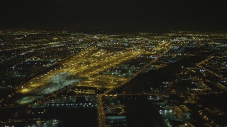 DCA07_115 - 4K aerial stock footage of a train yard, Vernon, California, night