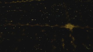 DCA07_181 - 4K aerial stock footage of panning across residential neighborhood, Woodland Hills, California, night