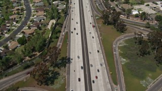 DCA08_001 - 4K aerial stock footage of State Route 163 through suburbs, Linda Vista, California
