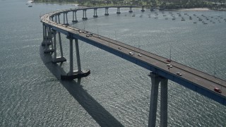 DCA08_016 - 4K stock footage aerial video approach and orbit the Coronado Bridge, San Diego, California
