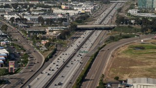 DCA08_141 - 4K aerial stock footage of light traffic on the State Route 163 freeway, Clairemont, California