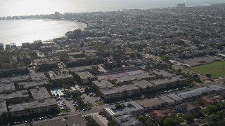 DCA08_146 - 4K aerial stock footage of panning across the bay and coastline, Mission Bay, California