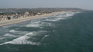 DCA08_151E - 4K aerial stock footage of beachfront residential neighborhoods, Mission Beach, California