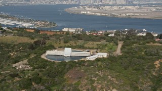 DCA08_163 - 4K aerial stock footage of a hilltop military scientific facility, Point Loma, California
