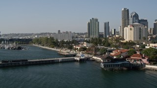 DCA08_195 - 4K aerial stock footage flyby Seaport Village in Downtown San Diego, California