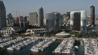 DCA08_201 - 4K aerial stock footage of waterfront luxury hotels and marina, Downtown San Diego, California