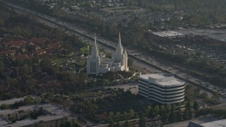 DCA08_263E - 4K stock footage aerial video orbit a Mormon temple, La Jolla, California