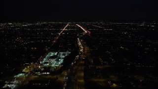 DCLA_095 - 5K aerial stock footage fly over light traffic on I-5 through San Fernando, California at Night