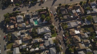 DCLA_102 - 5K aerial stock footage bird's eye view of suburban neighborhoods and streets in Sun Valley, California
