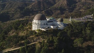 DCLA_110 - 5K aerial stock footage orbit east side and front of the Griffith Observatory in Los Angeles, California