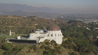 DCLA_112 - 5K aerial stock footage orbit west side of the Griffith Observatory in Los Angeles, California