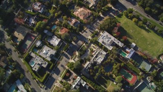 DCLA_115 - 5K aerial stock footage of a bird's eye view of Beverly Hills mansions in California