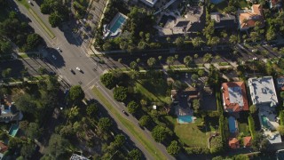 DCLA_116 - 5K aerial stock footage of a bird's eye view of streets and mansions in Beverly Hills, California