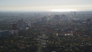 DCLA_120 - 5K aerial stock footage of office buildings and upscale residential neighborhoods in Westwood, California