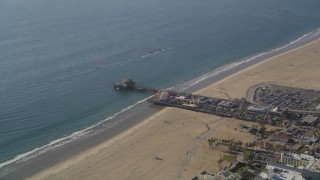 DCLA_122 - 5K aerial stock footage approach Santa Monica Pier and beach in Los Angeles, California