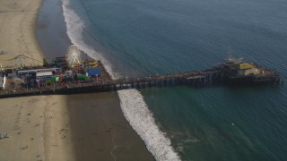 DCLA_124 - 5K aerial stock footage orbit of the Santa Monica Pier in Los Angeles, California