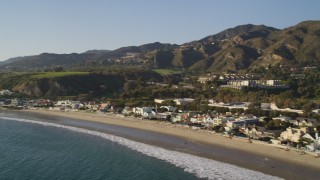 DCLA_153 - 5K aerial stock footage pan across beachfront homes in Malibu, California