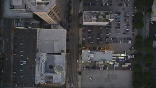 DCLA_256 - 5K aerial stock footage bird's eye view of Grand Avenue through Downtown Los Angeles at twilight, California
