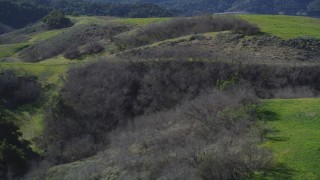 DCSF01_004 - 5K aerial stock footage Flying over a small canyon in the hills, Lake Casitas, Ventura, California