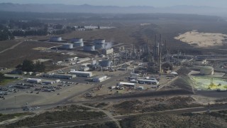 DCSF02_005 - 5K stock footage aerial video Approach Phillips 66 Company Santa Maria Refinery, Arroyo Grande, California