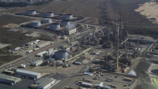 DCSF02_006 - 5K stock footage aerial video Approach Phillips 66 Company Santa Maria Refinery, Arroyo Grande, California