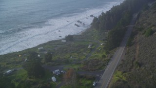 DCSF03_043 - 5K stock footage aerial video Follow Highway 1 past Kirk Creek Campground, Big Sur, California