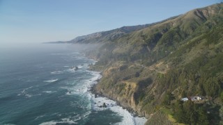 DCSF03_049 - 5K aerial stock footage Fly over coastal cliffs and ocean waves, Big Sur, California