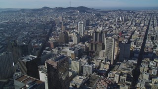 DCSF05_011 - 5K aerial stock footage Approach Civic Center high-rises, San Francisco, California