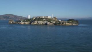 DCSF05_021 - 5K aerial stock footage Fly over San Francisco Bay to approach Alcatraz, San Francisco, California
