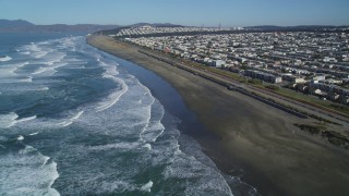 DCSF05_053 - 5K aerial stock footage Fly over Ocean Beach and Great Highway, approach Outer Sunset District, San Francisco, California