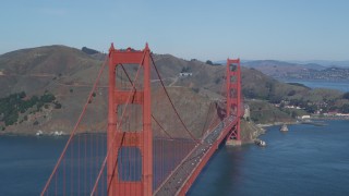 DCSF05_065 - 5K aerial stock footage Fly by Golden Gate Bridge with Marin Headlands in the background, San Francisco Bay, California