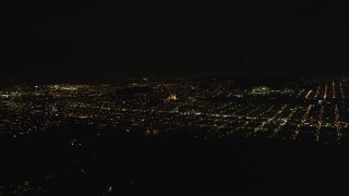 DCSF06_049 - 5K aerial stock footage St. Ignatius Church, Inner Richmond District, San Francisco, California, night