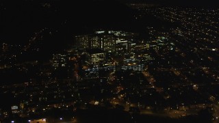 DCSF06_052 - 5K aerial stock footage Flying by UCSF Medical Center, Inner Sunset District, San Francisco, California, night