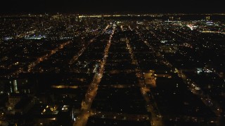 DCSF06_054 - 5K aerial stock footage Follow Fulton Street toward San Francisco City Hall, San Francisco, California, night
