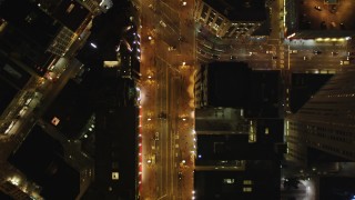 DCSF06_058 - 5K aerial stock footage Bird's eye view following Market Street, Downtown San Francisco, California, night