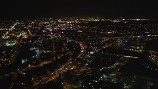 DCSF06_097 - 5K stock footage aerial video Approaching Interstate 880, Oakland, California, night