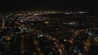 DCSF06_098 - 5K stock footage aerial video Follow light traffic on Interstate 880, Oakland, California, night