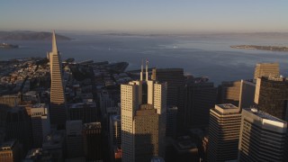 DCSF07_027 - 5K aerial stock footage Fly over 345 California Center, Downtown San Francisco, California, sunset