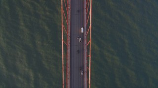DCSF07_042 - 5K aerial stock footage Bird's eye view of light traffic on the Golden Gate Bridge, San Francisco, California, sunset