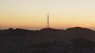 DCSF07_075 - Aerial stock footage of 5K Aerial Video A view of Sutro Tower, San Francisco, California, twilight