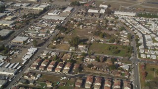 DCSF08_003 - Aerial stock footage of 5K Aerial Video Reverse view of tract homes in Hayward, California