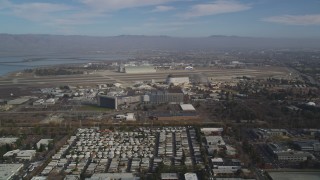 DCSF08_020 - Aerial stock footage of 5K Aerial Video Flyby Moffett Field and the NASA Ames Research Center, Mountain View, California
