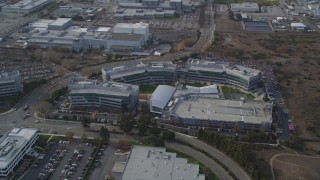 DCSF08_022 - Aerial stock footage of 5K Aerial Video Orbit of the Yahoo! Campus office buildings, Sunnyvale, California