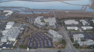 DCSF08_024 - Aerial stock footage of 5K Aerial Video Approach Yahoo! Campus and tilt down, Sunnyvale, California